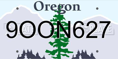 9OON627 Oregon License Plate