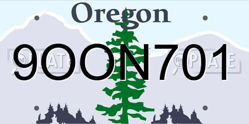 9OON701 Oregon License Plate
