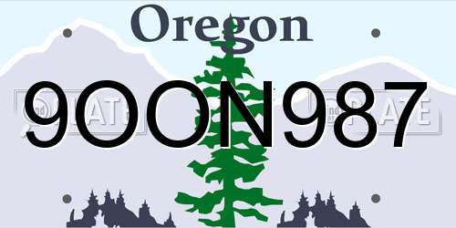 9OON987 Oregon License Plate