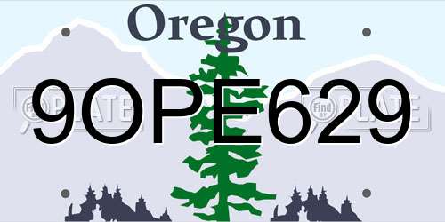 9OPE629 Oregon License Plate