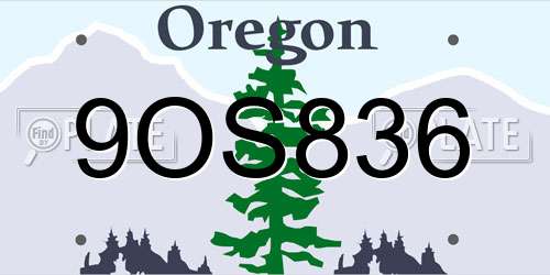 9OS836 Oregon License Plate