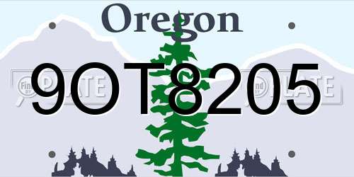 9OT8205 Oregon License Plate