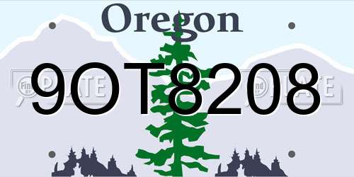 9OT8208 Oregon License Plate