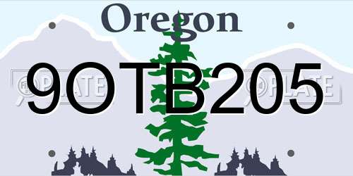 9OTB205 Oregon License Plate