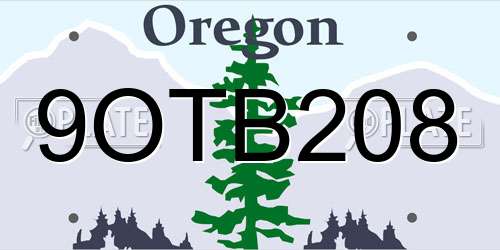 9OTB208 Oregon License Plate