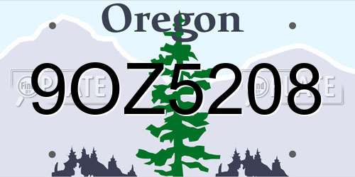 9OZ5208 Oregon License Plate
