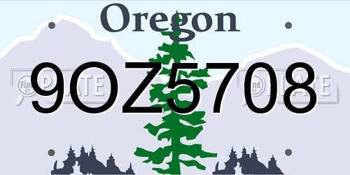 9OZ5708 Oregon License Plate