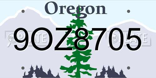 9OZ8705 Oregon License Plate