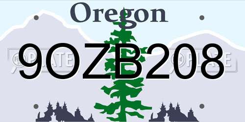 9OZB208 Oregon License Plate
