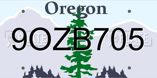 9OZB705 Oregon License Plate