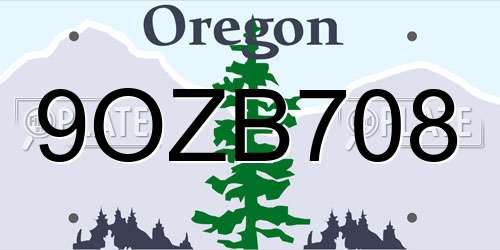 9OZB708 Oregon License Plate