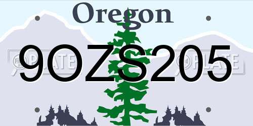 9OZS205 Oregon License Plate