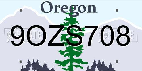 9OZS708 Oregon License Plate