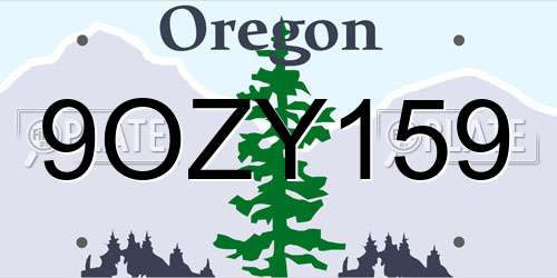 9OZY159 Oregon License Plate