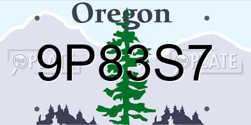 9P83S7 Oregon License Plate