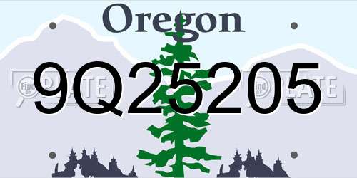 9Q25205 Oregon License Plate