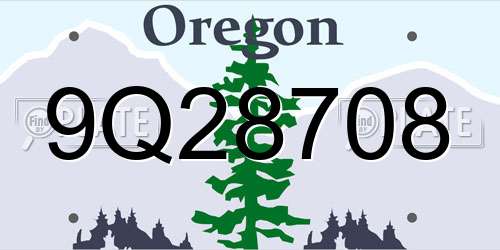 9Q28708 Oregon License Plate