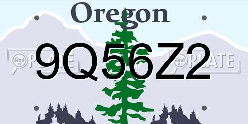 9Q56Z2 Oregon License Plate