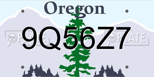 9Q56Z7 Oregon License Plate