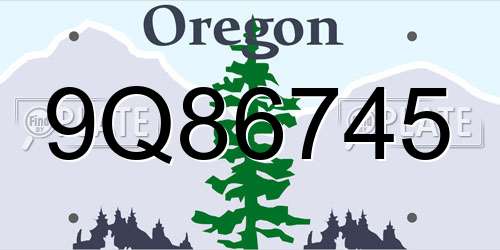 9Q86745 Oregon License Plate