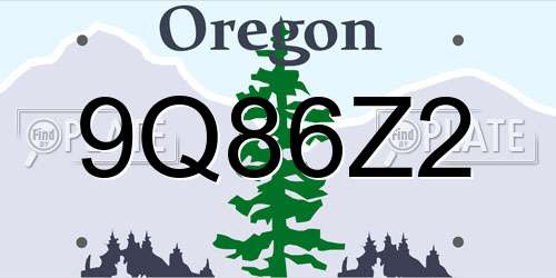 9Q86Z2 Oregon License Plate