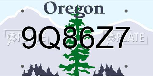 9Q86Z7 Oregon License Plate