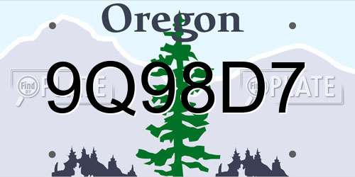 9Q98D7 Oregon License Plate