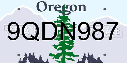 9QDN987 Oregon License Plate