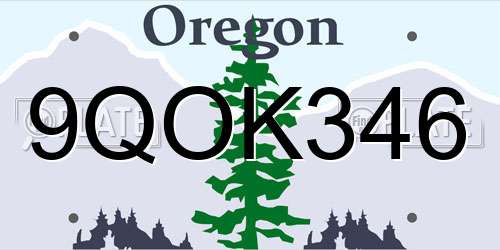 9QOK346 Oregon License Plate