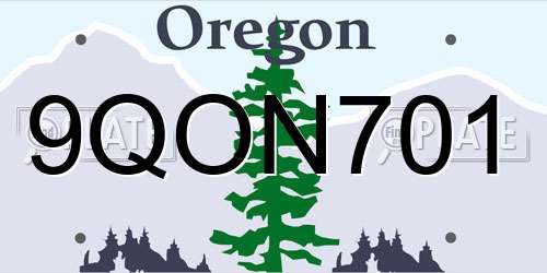 9QON701 Oregon License Plate