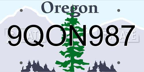 9QON987 Oregon License Plate