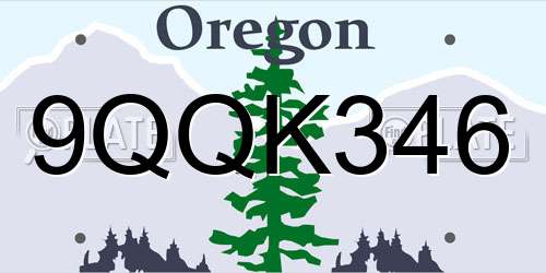 9QQK346 Oregon License Plate