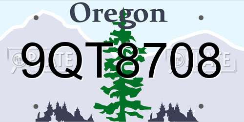 9QT8708 Oregon License Plate