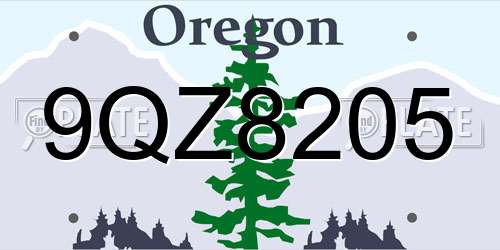9QZ8205 Oregon License Plate