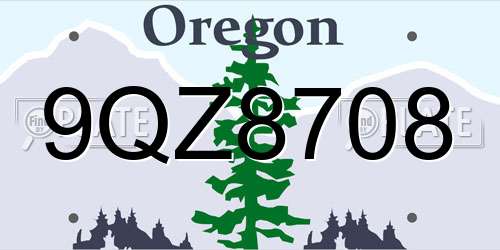 9QZ8708 Oregon License Plate