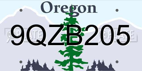 9QZB205 Oregon License Plate
