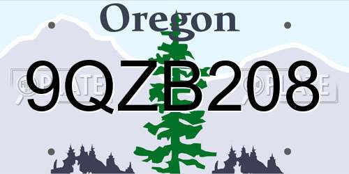 9QZB208 Oregon License Plate