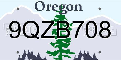 9QZB708 Oregon License Plate