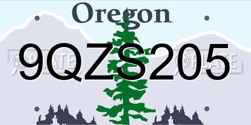 9QZS205 Oregon License Plate