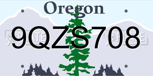 9QZS708 Oregon License Plate