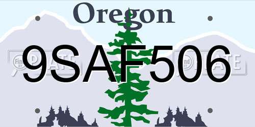9SAF506 Oregon License Plate
