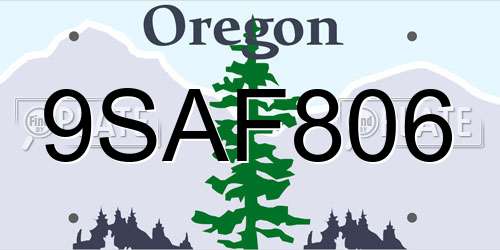 9SAF806 Oregon License Plate