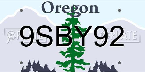 9SBY92 Oregon License Plate