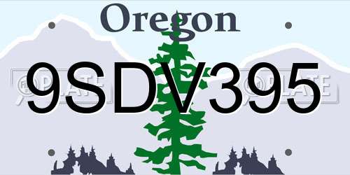 9SDV395 Oregon License Plate