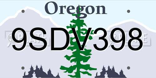 9SDV398 Oregon License Plate