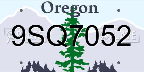 9SQ7052 Oregon License Plate