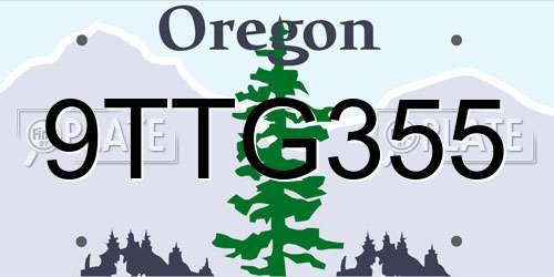 9TTG355 Oregon License Plate