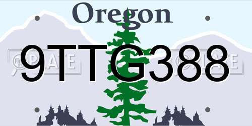 9TTG388 Oregon License Plate