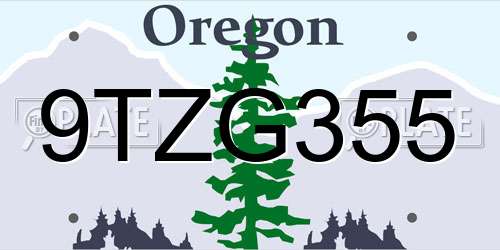 9TZG355 Oregon License Plate