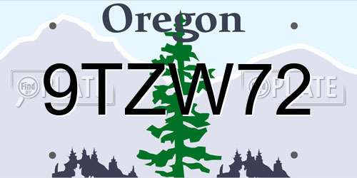 9TZW72 Oregon License Plate